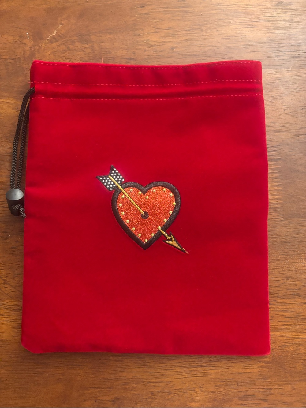 Carolina Herrera Red Velvet Heart Drawstring Pouch